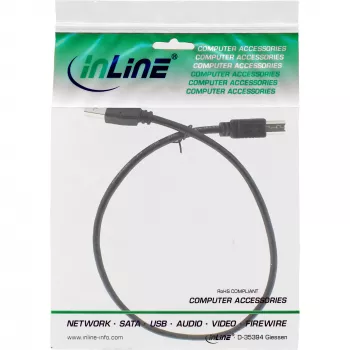 USB 2.0 laidas, A tipas (kištukas) / B tipas (kištukas), juodas, 0,5 m, InLine 34550X