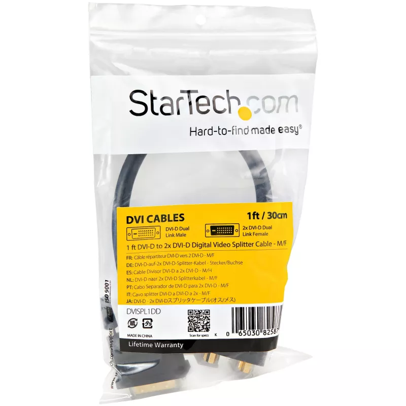 StarTech.com DVISPL1DD DVI-D skirstytuvas 30 cm (1 pėda) DVI-D į 2x DVI-D skaitmeninis vaizdo skirstymo kabelis - M/F