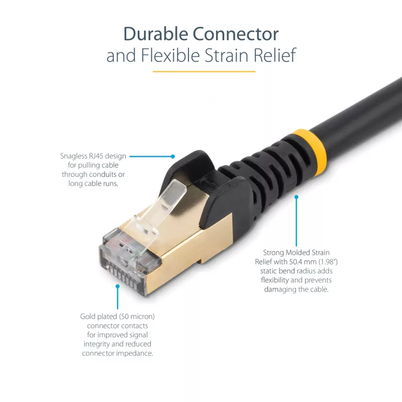 StarTech.com 5m CAT6a Ethernet kabelis - 10 Gigabit ekranuotas, be užkabinimo, RJ45, 100W PoE - 10GbE STP tinklo kabelis su įtempimo mažinimu - juodas, individualiai išbandytas, laidai sertifikuoti UL/TIA