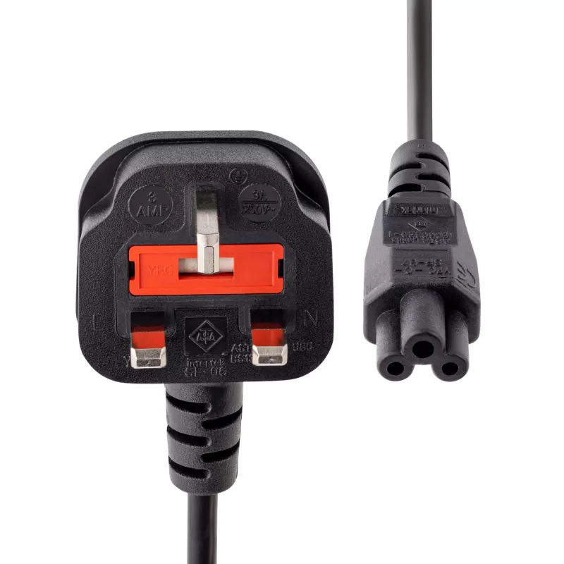 StarTech.com 1 m maitinimo laidas nešiojamam kompiuteriui, BS 1363 į C5 (dobilinis lapas), 2,5 A 250 V, 18 AWG, JK nešiojamojo kompiuterio pakaitinis laidas
