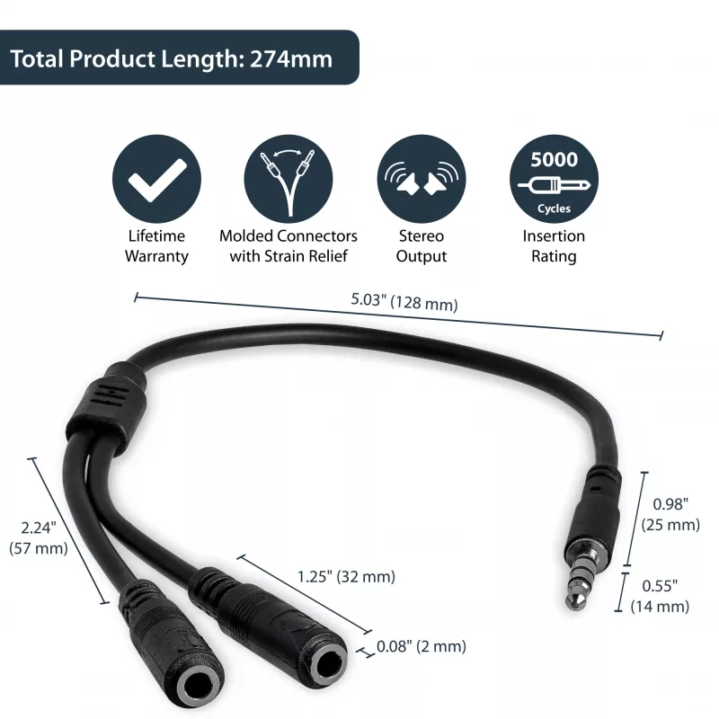 StarTech.com ausinių adapteris su atskirais ausinių ir mikrofono lizdais - 3,5 mm 4 kontaktų į 2x 3 kontaktų 3,5 mm M/F