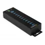 StarTech.com 10 prievadų USB 3.0 centras su maitinimo adapteriu - Metalinis pramoninis USB-A centras su ESD ir 350W apsauga nuo viršįtampių - tvirtinamas ant DIN bėgio/sienos/stalo - didelės spartos USB 3.2 Gen 1 (5Gbps) centras