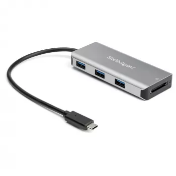 StarTech.com 3 prievadų 10 Gbps USB C centras su SD kortelių skaitytuvu - 3x USB-A ir 1x SD lizdas - nešiojamas USB 3.2 Gen 2 tipo C adapterio centras - nešiojamojo kompiuterio centras - maitinamas iš USB magistralės - suderinamas su Thunderbolt 3