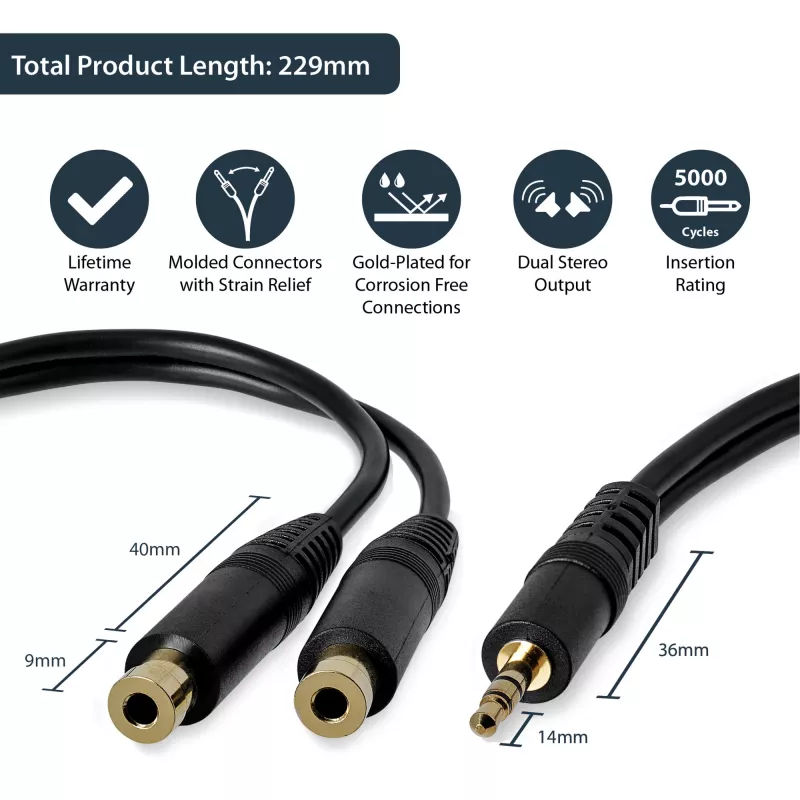 StarTech.com 6 colių stereo skirstytuvas - 3,5 mm kištukas į 2x 3,5 mm lizdus
