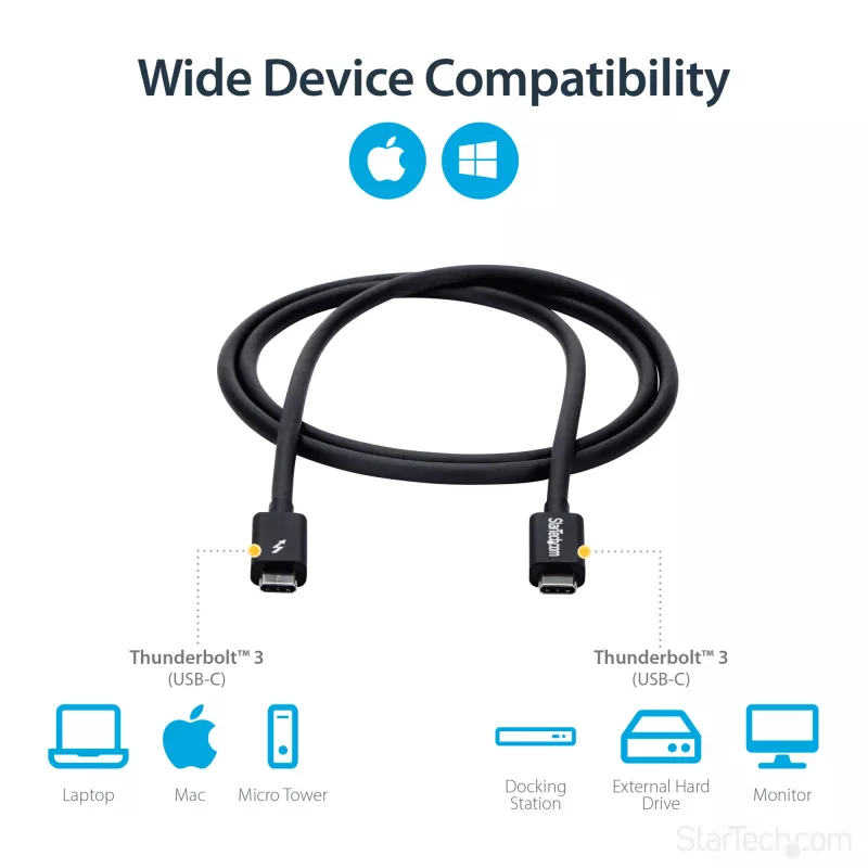 StarTech.com 1 m Thunderbolt 3 (20 Gbps) USB-C laidas – suderinamas su Thunderbolt, USB ir DisplayPort