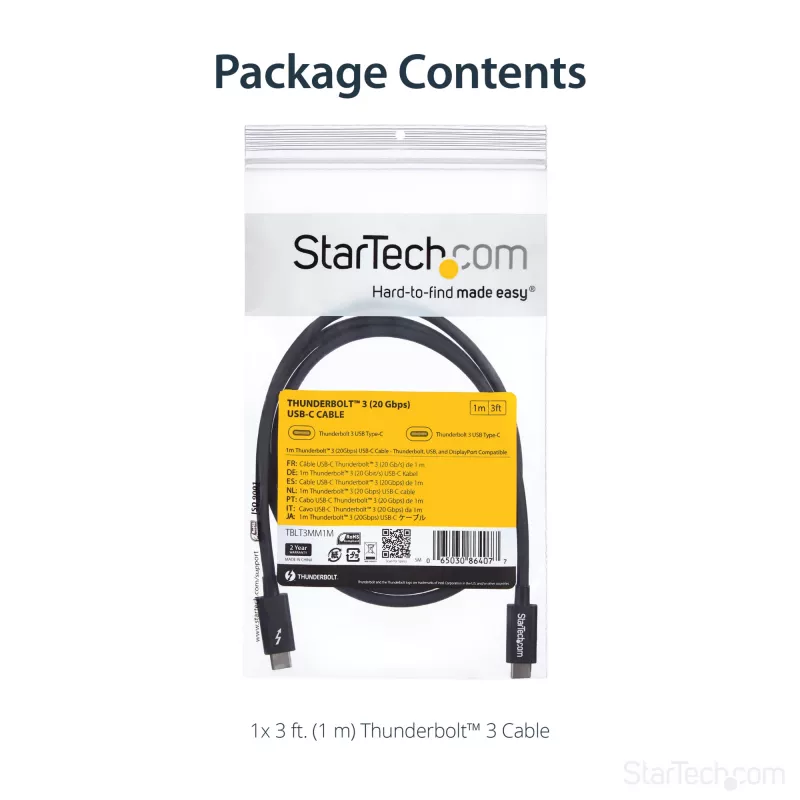 StarTech.com 1 m Thunderbolt 3 (20 Gbps) USB-C laidas – suderinamas su Thunderbolt, USB ir DisplayPort