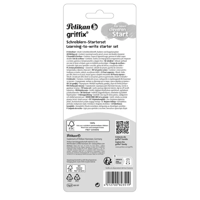 Pieštukas Pelikan griffix Set B trikampis pilkas 3,5 mm 140 mm