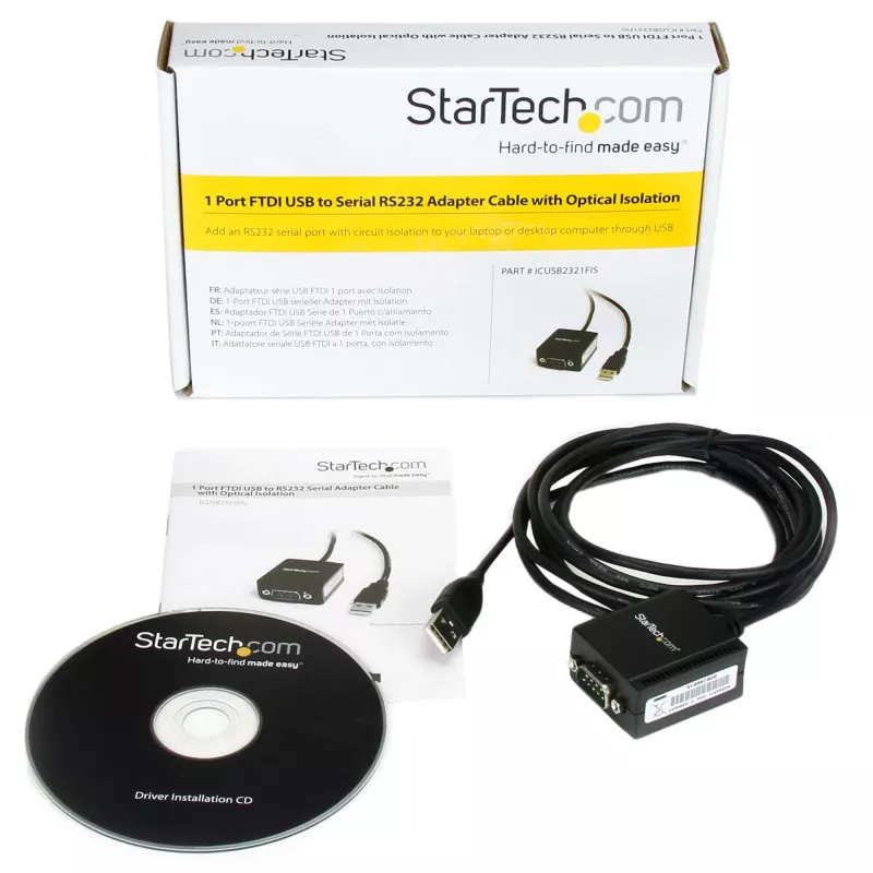 StarTech.com 8.3ft (2,5 m) 1 prievado FTDI USB į RS232 adapterio laidas su optine izoliacija, USB į RS232 adapteris - TAA