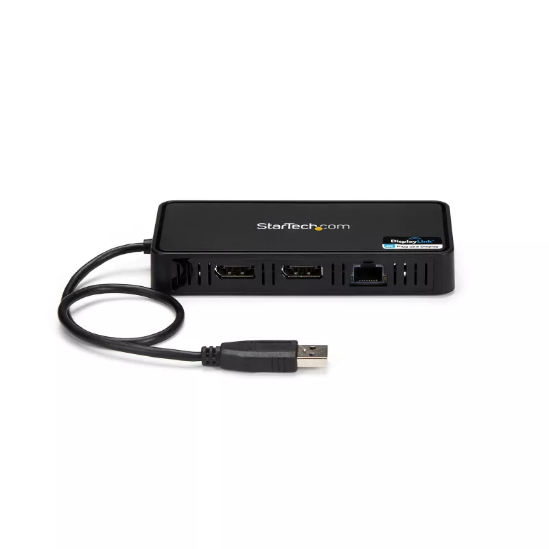 StarTech.com USB 3.0 Mini Dock – nešiojama dokų stotelė su dviem DisplayPort 4K 60Hz, Gigabit Ethernet, 30 cm kabeliu