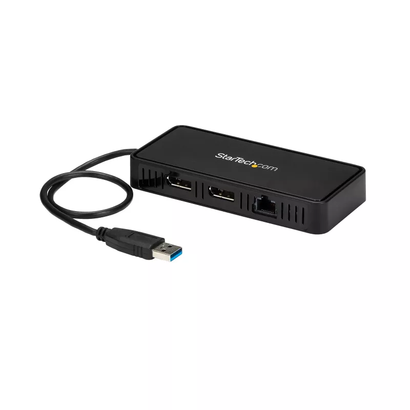 StarTech.com USB 3.0 Mini Dock – nešiojama dokų stotelė su dviem DisplayPort 4K 60Hz, Gigabit Ethernet, 30 cm kabeliu