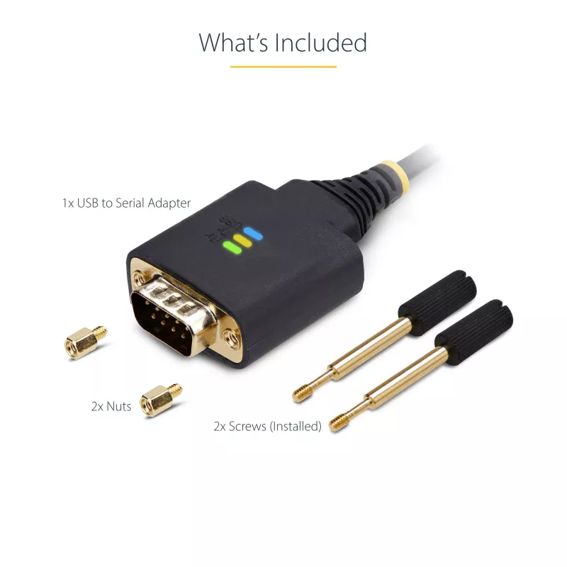 StarTech.com 10ft (3m) USB į serijinį adapterio kabelis, COM išlaikymas, keičiami varžtai/veržlės, USB-A į DB9 RS232, FTDI IC, ESD apsauga, Windows/macOS/Linux