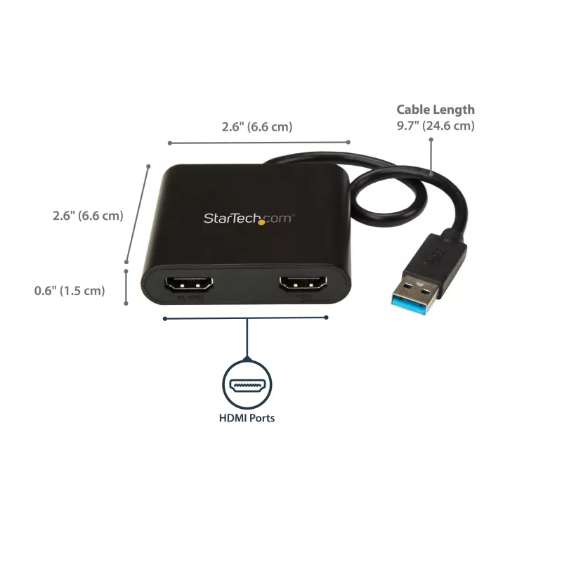 StarTech.com USB 3.0 į dvigubą HDMI adapteris, USB į 2x HDMI monitorių keitiklis, skirtas Windows (nepalaiko macOS/ChromeOS/Linux) – TAA