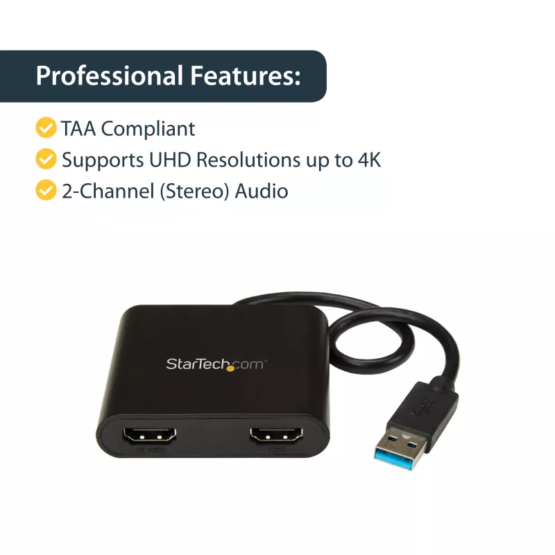 StarTech.com USB 3.0 į dvigubą HDMI adapteris, USB į 2x HDMI monitorių keitiklis, skirtas Windows (nepalaiko macOS/ChromeOS/Linux) – TAA