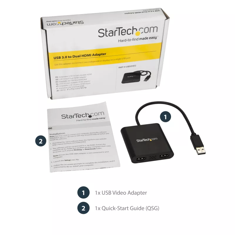 StarTech.com USB 3.0 į dvigubą HDMI adapteris, USB į 2x HDMI monitorių keitiklis, skirtas Windows (nepalaiko macOS/ChromeOS/Linux) – TAA