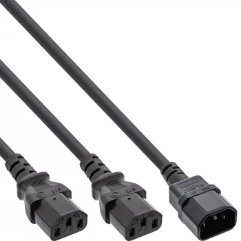 InLine maitinimo Y-laidas vokiškas F tipo 1x IEC-C14 į 2x IEC-C13 1m