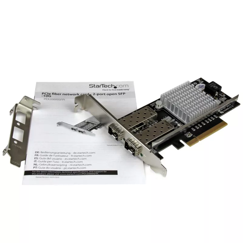 StarTech.com 2 prievadų 10G šviesolaidžio tinklo plokštė su atvirais SFP+ lizdais - PCIe, Intel lustas