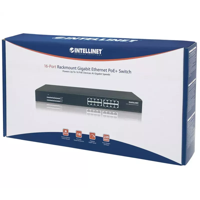 Nevaldomas jungiklis Intellinet 16 prievadų Gigabit Ethernet PoE+