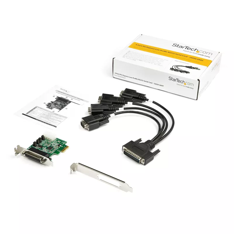 StarTech.com 4 prievadų PCI Express RS232 nuosekliojo ryšio adapterio kortelė - PCIe RS232 nuosekliojo ryšio valdiklio kortelė - PCIe į nuoseklųjį DB9 - 16950 UART - žemo profilio plėtimosi kortelė - Windows/Linux - TAA