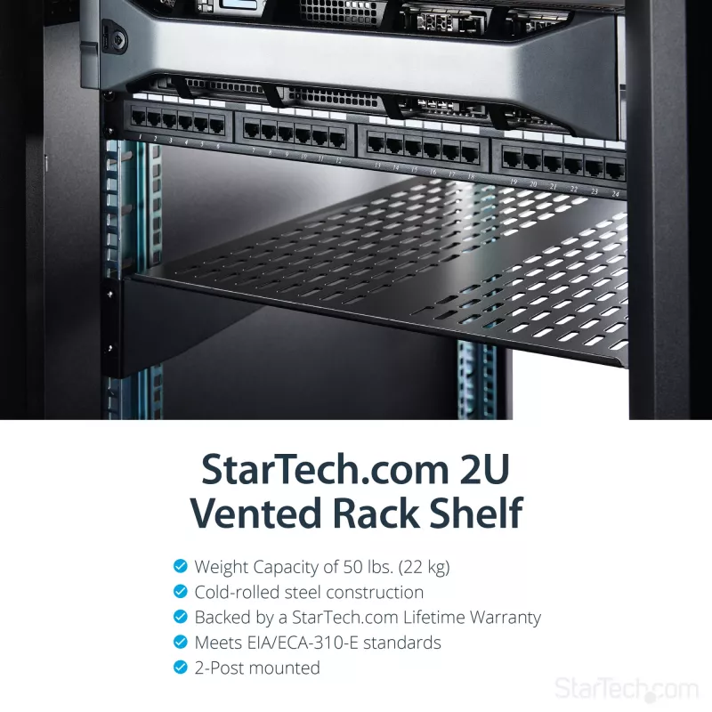 StarTech.com CABSHELF22V 2U ventiliuojama lentyna serverio stovui - 22 colių gylio, juoda