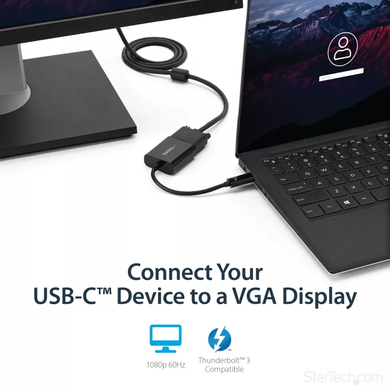 StarTech.com USB-C į VGA adapteris - juodas - 1080p - vaizdo keitiklis, skirtas MacBook Pro - USB C į VGA ekrano jungtis - atnaujinta versija CDP2VGAEC