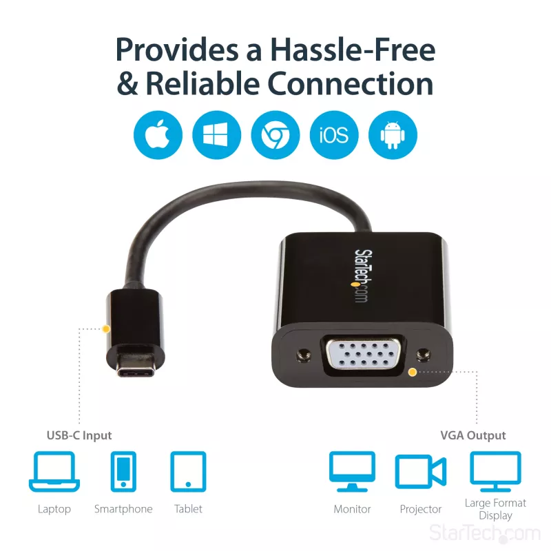 StarTech.com USB-C į VGA adapteris - juodas - 1080p - vaizdo keitiklis, skirtas MacBook Pro - USB C į VGA ekrano jungtis - atnaujinta versija CDP2VGAEC