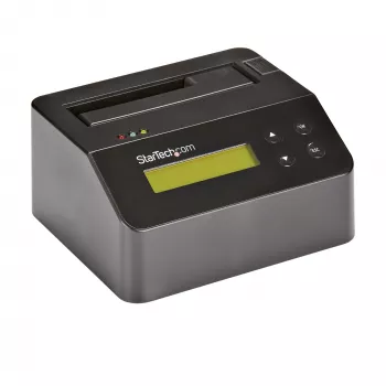 StarTech.com Vieno lizdo kietojo disko trynimo stotelė, atskiras HDD/SSD sanitizer, USB 3.0 į SATA II (3 Gbps), 9 trynimo režimai, LCD ekranas, saugus kietojo disko trynimo dokas, DB-9 spausdintuvo prievadas, TAA atitiktis