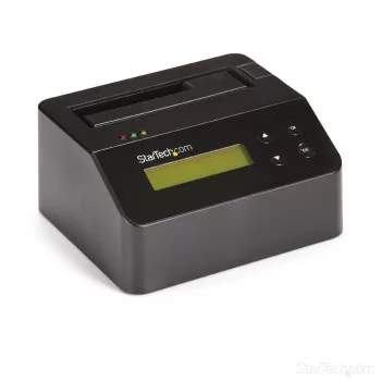 StarTech.com Vieno lizdo kietojo disko trynimo stotelė, atskiras HDD/SSD sanitizer, USB 3.0 į SATA II (3 Gbps), 9 trynimo režimai, LCD ekranas, saugus kietojo disko trynimo dokas, DB-9 spausdintuvo prievadas, TAA atitiktis