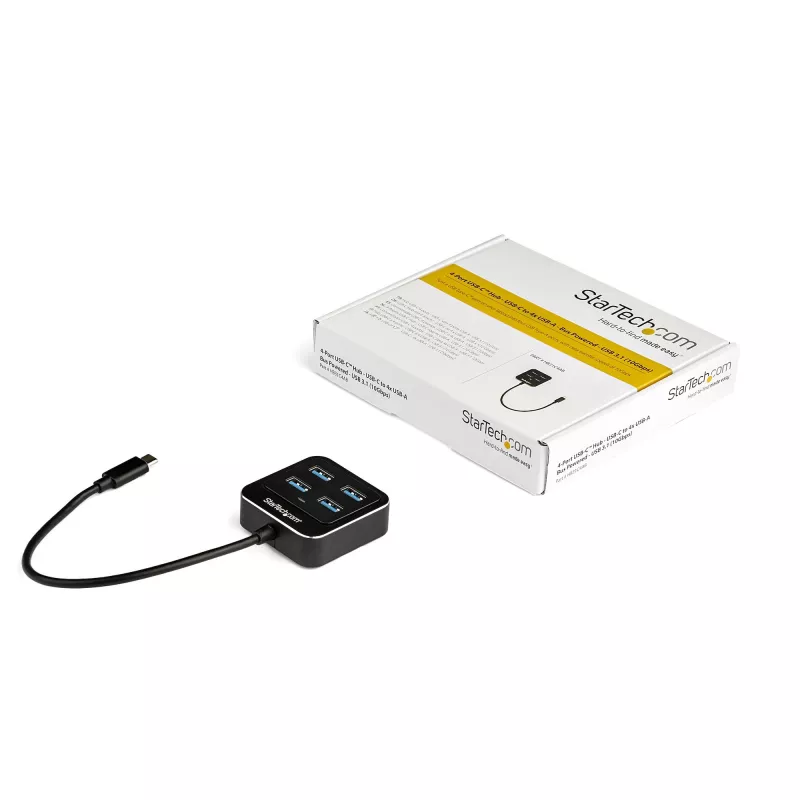 StarTech.com 4 prievadų USB C šakotuvas - USB-C į 4x USB-A prievadus - SuperSpeed 10Gbps USB 3.2 Gen 2 Type-C šakotuvas - maitinamas iš USB magistralės - nešiojamas/kompaktiškas USB-C į USB adapterio šakotuvas nešiojamam kompiuteriui - aliuminis