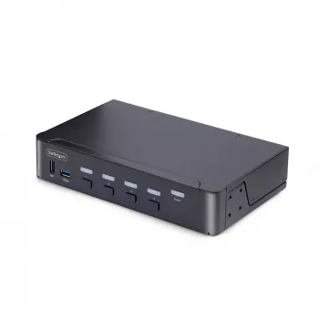 StarTech.com 4 prievadų DisplayPort KVM jungiklis, 8K 60Hz / 4K 144Hz, vienas ekranas, DP 1.4, 2x USB 3.0 prievadai, 4x USB 2.0 HID prievadai, mygtukinis ir klavišinis perjungimas, TAA atitiktis - OS nepriklausomas, metalinis korpusas