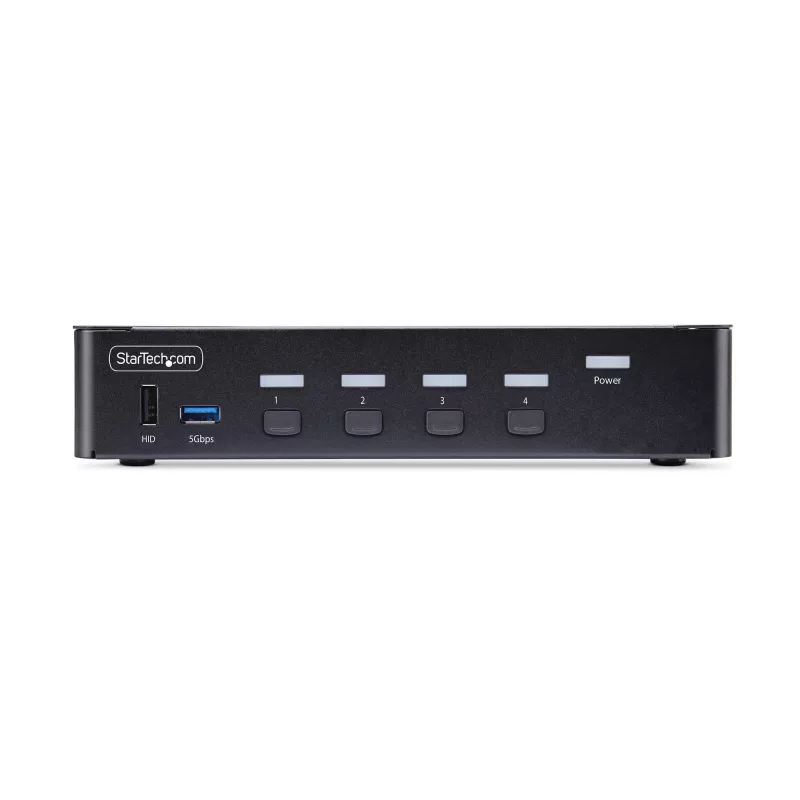 StarTech.com 4 prievadų DisplayPort KVM jungiklis, 8K 60Hz / 4K 144Hz, vienas ekranas, DP 1.4, 2x USB 3.0 prievadai, 4x USB 2.0 HID prievadai, mygtukinis ir klavišinis perjungimas, TAA atitiktis - OS nepriklausomas, metalinis korpusas