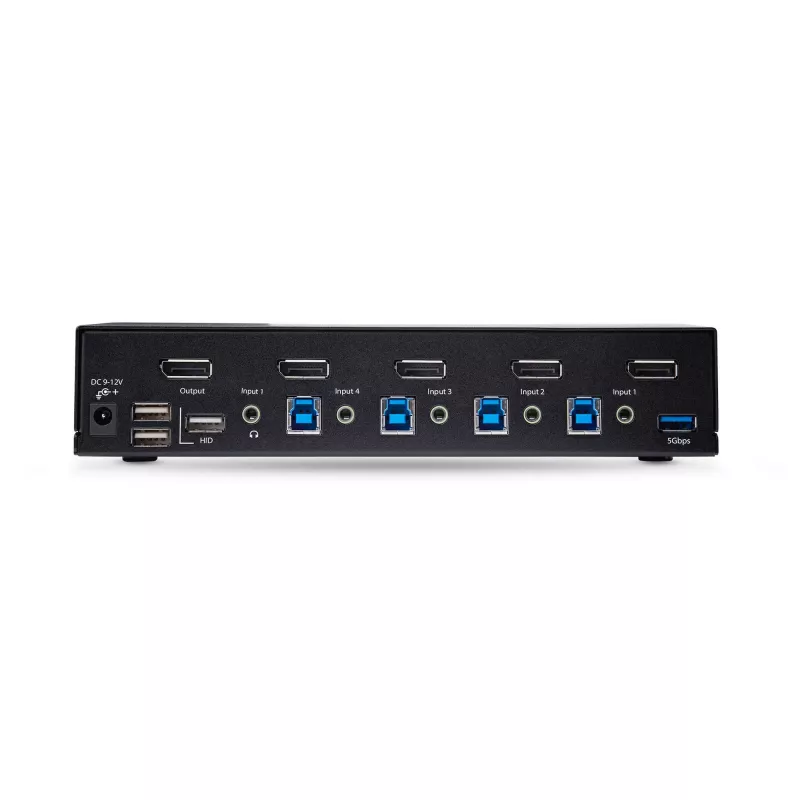 StarTech.com 4 prievadų DisplayPort KVM jungiklis, 8K 60Hz / 4K 144Hz, vienas ekranas, DP 1.4, 2x USB 3.0 prievadai, 4x USB 2.0 HID prievadai, mygtukinis ir klavišinis perjungimas, TAA atitiktis - OS nepriklausomas, metalinis korpusas