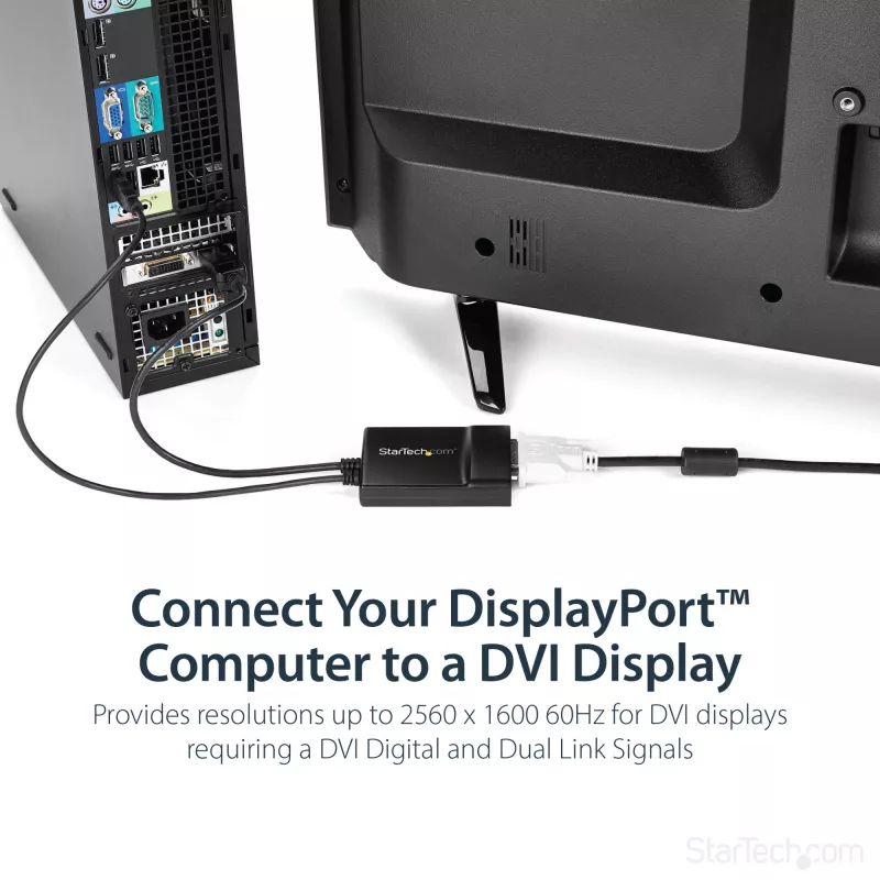 StarTech.com DP2DVID2 – aktyvus adapteris DisplayPort į DVI Dual Link, 2560x1600 60Hz, USB maitinimas, fiksuojanti jungtis