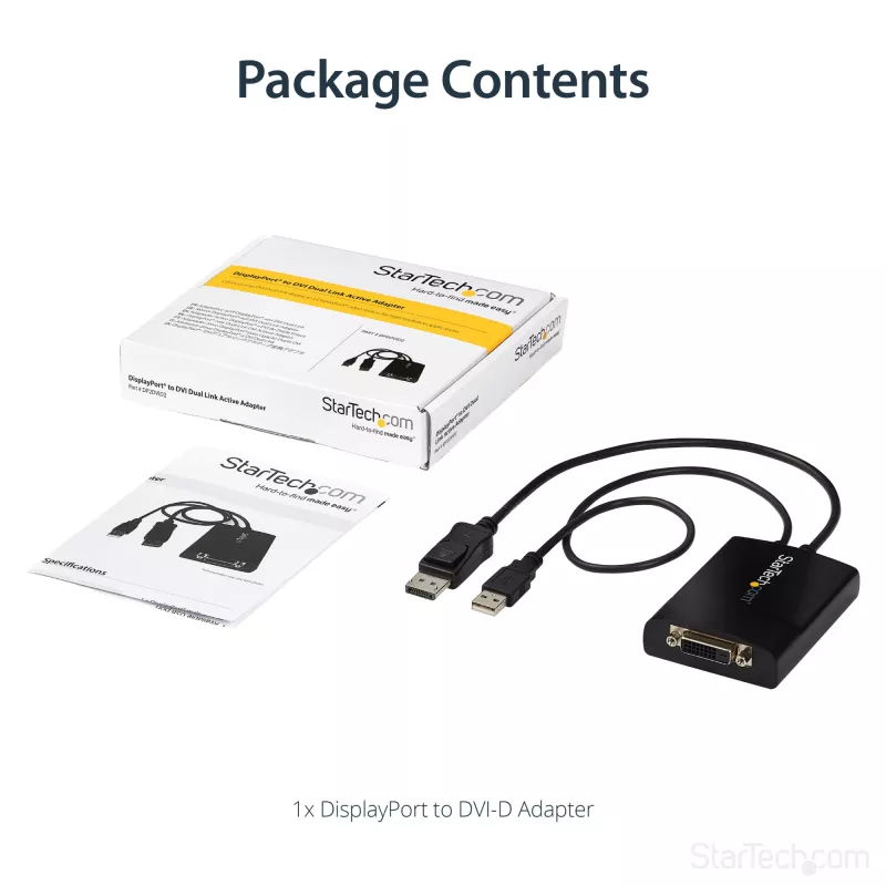 StarTech.com DP2DVID2 – aktyvus adapteris DisplayPort į DVI Dual Link, 2560x1600 60Hz, USB maitinimas, fiksuojanti jungtis