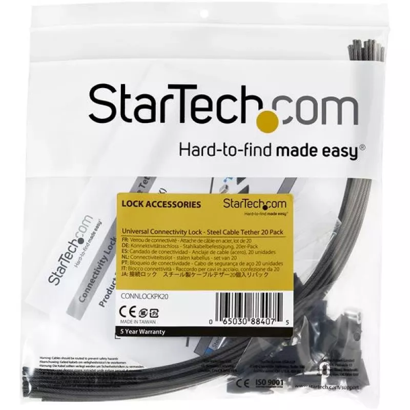 StarTech.com 20 vnt. apsauginių kabelių trosų adapteriams ir donglams – universalus kabelio adapterio trosas – reguliuojamo ilgio apsauginis trosas su spyna – plieninis