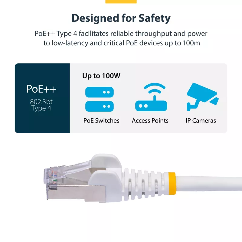 StarTech.com 10 m balta CAT8 Ethernet kabelis, RJ45, 25G/40G, 2000 MHz, 100W PoE++, S/FTP, 26AWG gryna vario viela, LSZH, ekranuotas tinklo laidininkas su įtempimo reljefais, individualiai išbandytas