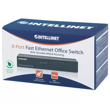 Intellinet 8 prievadų „Fast Ethernet“ biuro jungiklis, metalinis, stalinis, IEEE 802.3az
