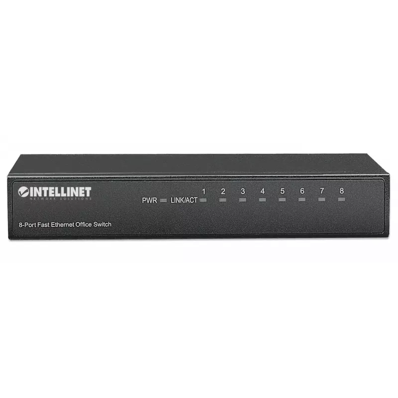 Intellinet 8 prievadų „Fast Ethernet“ biuro jungiklis, metalinis, stalinis, IEEE 802.3az