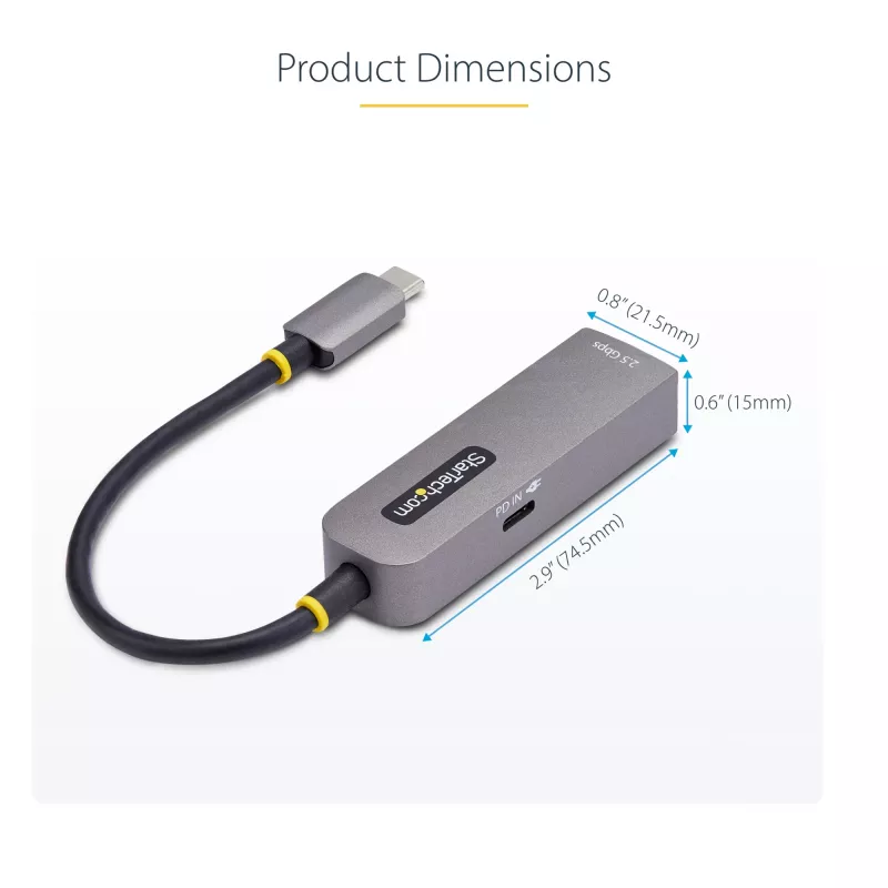 StarTech.com USB-C į Ethernet adapteris 2.5GbE, 100W PD praėjimas, NBASE-T NIC, USB 3.0 Type-C 2.5/1G kelių greičių tinklas, suderinamas su Thunderbolt, Windows ir Mac