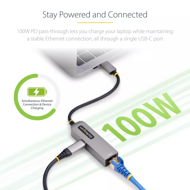 StarTech.com USB-C į Ethernet adapteris, NIC, 100W PD pralaidumas, USB 3.0 Type-C 1Gbps kelių greičių tinklo adapteris, suderinamas su Thunderbolt, Windows ir Mac