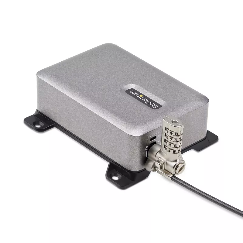 StarTech.com 4 prievadų kelių įrenginių USB-C įkroviklis, 240 W bendra galia, vienas prievadas 140 W EPR, PD 3.1, varžtiniai fiksavimo prievadai, konferencijų salėms, montavimo laikiklis paviršiui