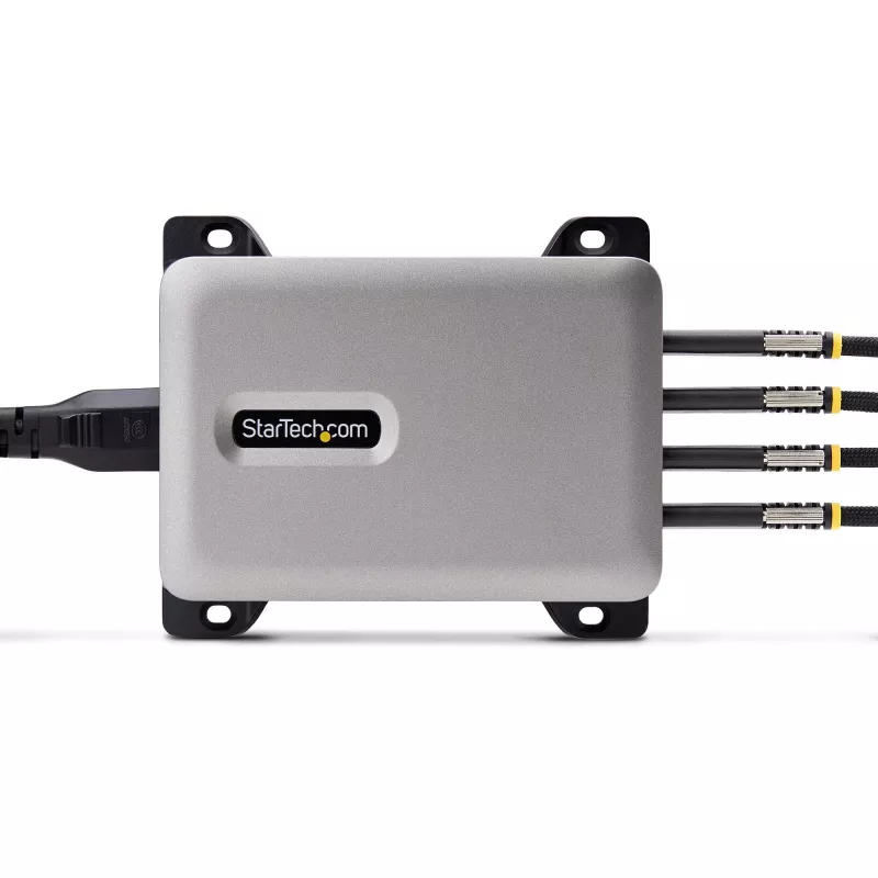 StarTech.com 4 prievadų kelių įrenginių USB-C įkroviklis, 240 W bendra galia, vienas prievadas 140 W EPR, PD 3.1, varžtiniai fiksavimo prievadai, konferencijų salėms, montavimo laikiklis paviršiui
