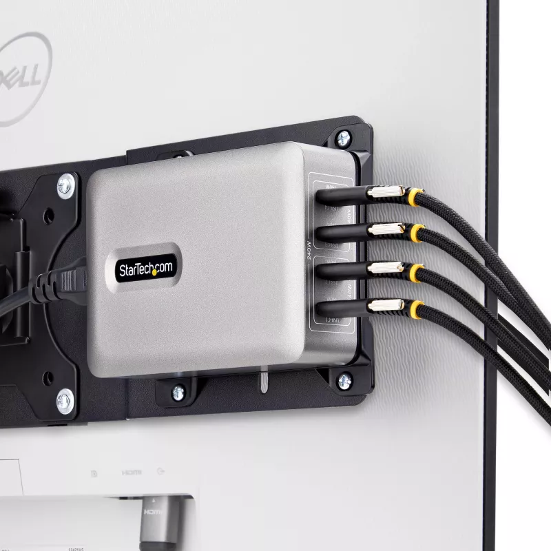 StarTech.com 4 prievadų kelių įrenginių USB-C įkroviklis, 240 W bendra galia, vienas prievadas 140 W EPR, PD 3.1, varžtiniai fiksavimo prievadai, konferencijų salėms, montavimo laikiklis paviršiui
