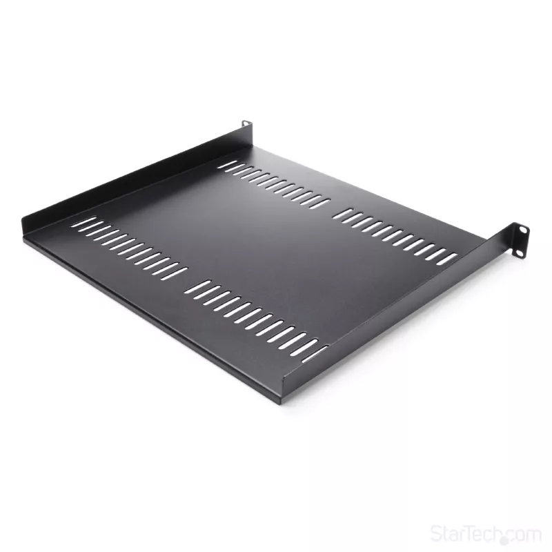 StarTech.com 1U serverinė lentyna – universali ventiliuojama konsolinė lentyna 19 inch tinklo įrangos stovui – plieninė, 20 kg talpa, 16 colių gylio, juoda