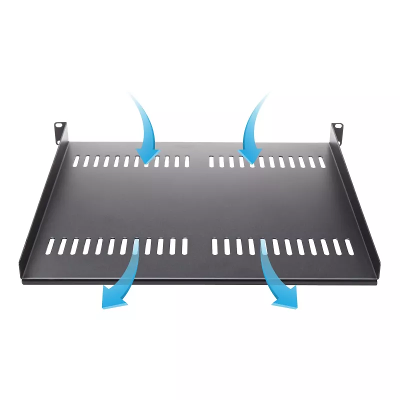 StarTech.com 1U serverinė lentyna – universali ventiliuojama konsolinė lentyna 19 inch tinklo įrangos stovui – plieninė, 20 kg talpa, 16 colių gylio, juoda