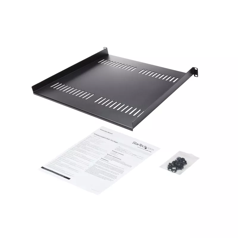 StarTech.com 1U serverinė lentyna – universali ventiliuojama konsolinė lentyna 19 inch tinklo įrangos stovui – plieninė, 20 kg talpa, 16 colių gylio, juoda