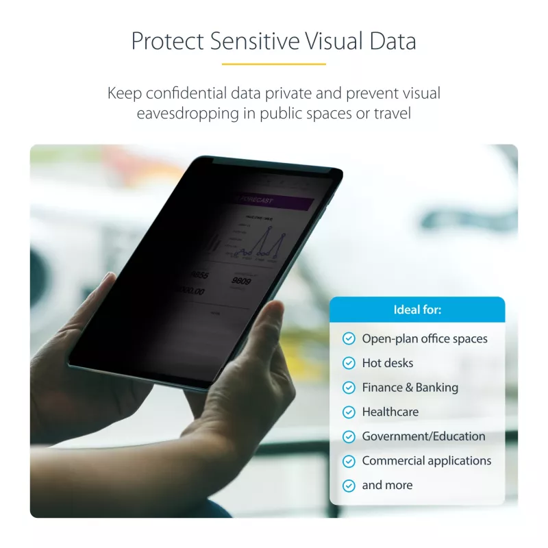 StarTech.com 4 krypčių privatumo ekrano apsauga, skirta 12,9 colio iPad Pro (3 kartos ir naujesnėms), portretinei / kraštovaizdžio orientacijai, liečiama, +/- 30 laipsnių matymo kampas, blokuoja iki 51 % mėlynos šviesos, matinis