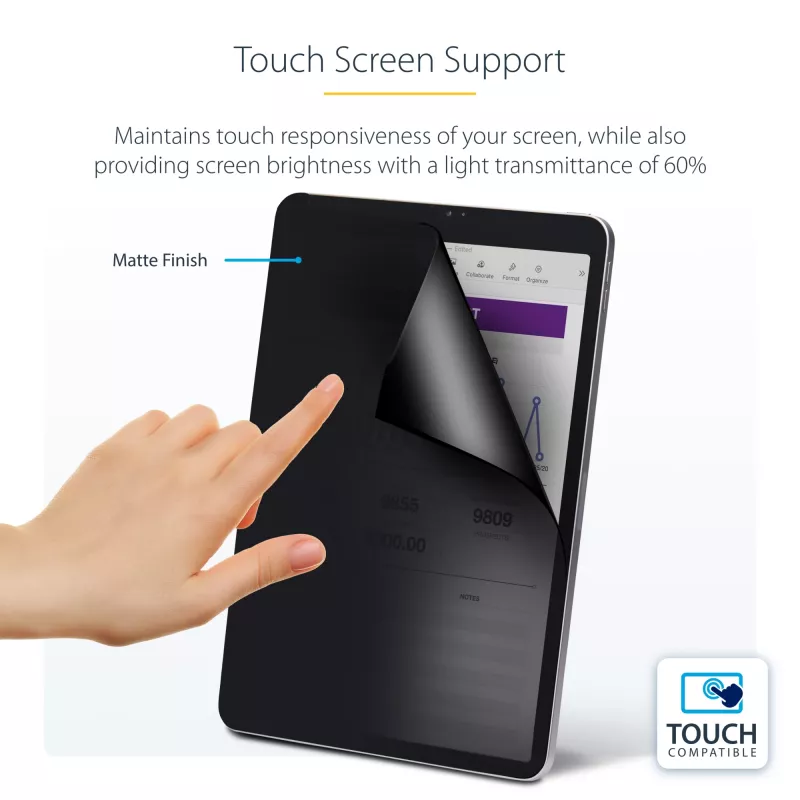 StarTech.com 4 krypčių privatumo ekrano apsauga, skirta 12,9 colio iPad Pro (3 kartos ir naujesnėms), portretinei / kraštovaizdžio orientacijai, liečiama, +/- 30 laipsnių matymo kampas, blokuoja iki 51 % mėlynos šviesos, matinis