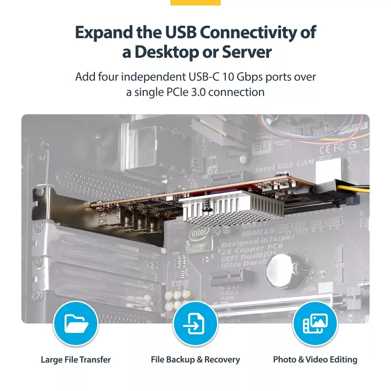 StarTech.com 4 prievadų USB Type-C PCIe kortelė, USB 3.2 10Gbps, USB-C PCI Express plėtimosi kortelė, 4 nepriklausomi USB valdikliai, Windows/Linux/macOS, TAA atitiktis