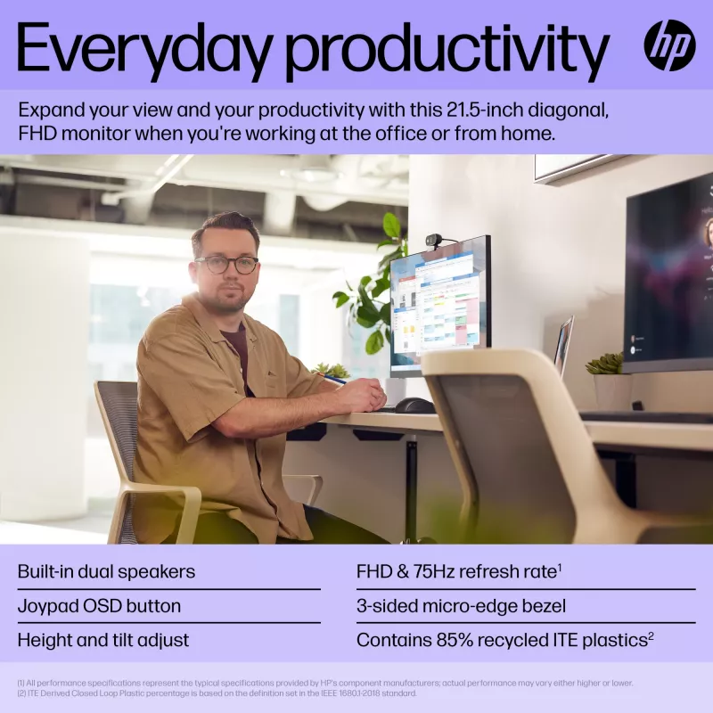 HP P22h G5 FHD Monitor, 54.6 cm (21.5 colio), 1920 x 1080 pikselių, Full HD, IPS, 5 ms, juodas
