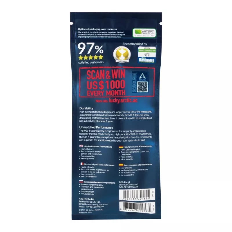 ARCTIC MX-4 (4 g) 2019 m. leidimas – Aukštos kokybės šiluminė pasta